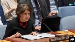 FILE - Rosemary DiCarlo, the under-secretary-general for political and peacebuilding affairs, speaks during a security council meeting at United Nations headquarters, June 23, 2023.