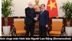 梵蒂冈外长理查德·加拉格尔在河内会见越南外长裴青山。（2024年4月9日）