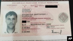 FILE - A Russian passport of Vladislav Klyushin was part of the government evidence entered in Klyushin's trial. Klyushin was sentenced on Sept. 7, 2023, to nine years in prison for his role in a nearly $100 million stock market cheating scheme. (U.S. Attorney's Office via AP)