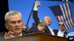 Representative James Comer, chairman of House Oversight and Accountability Committee, questions U.S. Secret Service Director Kimberly Cheatle about the attempted assassination of former President Donald Trump, at the Capitol, July 22, 2024 in Washington.