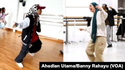 Viera Salasviana dan Amirah Sackett, dua muslimah penari hip hop (Foto: Ahadian Utama dan Banny Rahayu/VOA)