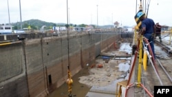 Maintenance works are being carried out at Panama Canal's Pedro Miguel Locks in Paraiso, near Panama City, on May 12, 2023. 