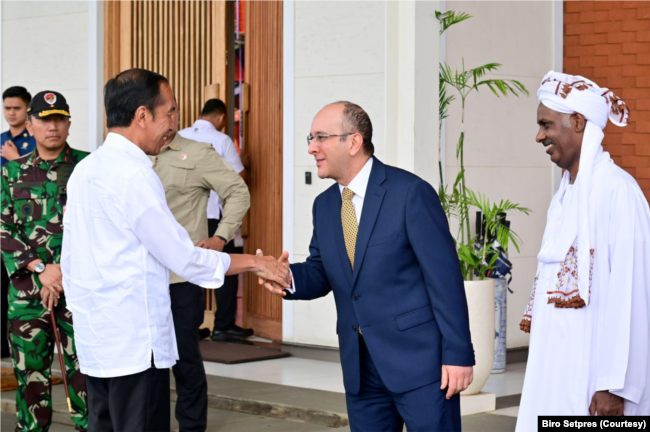 Presiden Jokowi berjabat tangan dengan duta besar Mesir. (Foto:Courtesy/Biro Setpres)