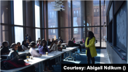 FILE - Deniece Laurent-Mantey, executive director of the President’s Advisory Council on African Diaspora Engagement in the United States, hosts an innovation lab on diaspora affairs for the Yale Africa Innovation Symposium in New Haven, Connecticut, March 2, 2024.