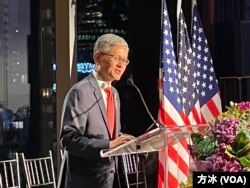 驻纽约台北经文处处长李光章大使在庆祝中华民国112周年国庆酒会上致辞。（方冰拍摄）