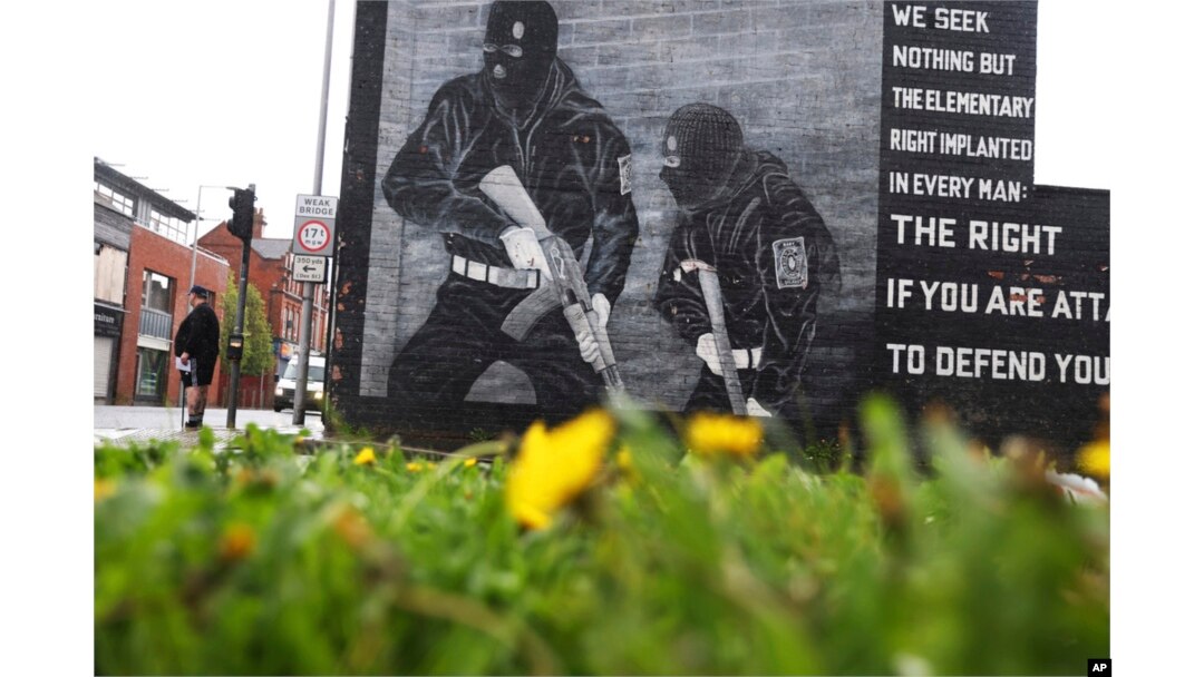 A loyalist mural is seen on a wall in east Belfast, Northern Ireland, April 5, 2023.