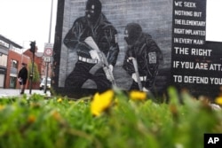 A loyalist mural is seen on a wall in east Belfast, Northern Ireland, April 5, 2023.