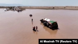 Drone footage shows flooding in Hodeidah Province, Yemen, Aug. 7, 2024, in this screengrab from a handout video. (Al Masirah TV/Reuters)