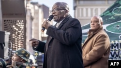 Jacob Zuma, uMkhonto weSizwe (MK) party leader and South Africa's former president, addresses his supporters outside the Johannesburg High Court in Johannesburg, June 3, 2024.