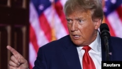 FILE - Former US President Donald Trump delivers remarks during an event following his arraignment on classified document charges, at Trump National Golf Club, in Bedminster, New Jersey, June 13, 2023.