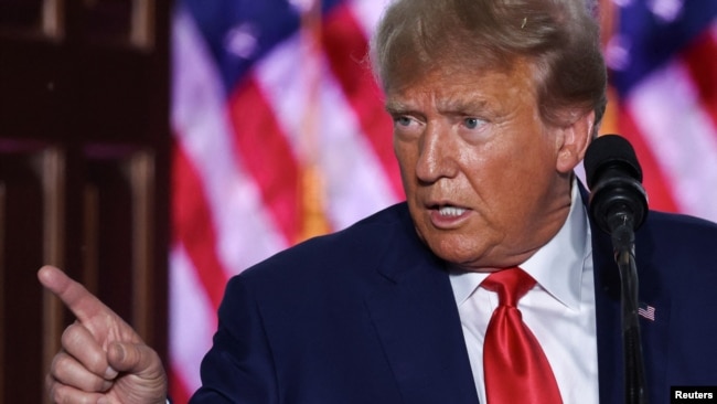 FILE - Former President Donald Trump delivers remarks during an event following his arraignment on classified document charges, at Trump National Golf Club in Bedminster, NJ., June 13, 2023.