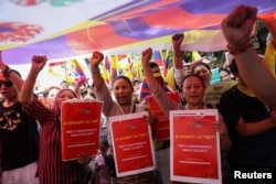 在新德里举办G20峰会前夕印度的藏人社区在其藏人居住地满久哲拉集会抗议中国政府。（2023年9月8日）
