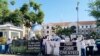 Anti-hunting bill protestors in front of the British High Commission in Gaborone, Botswana, March 12, 2024.