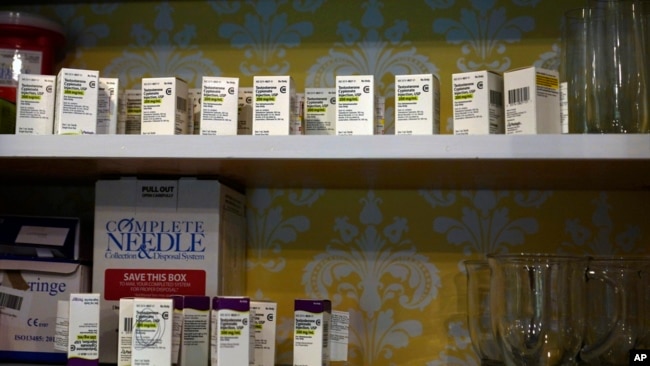 A stockpile of testosterone sits on a shelf in Becky Hormuth's kitchen Sept. 20, 2023, in Wentzville, Mo.