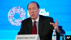 FILE - World Bank Group President David Malpass speaks at a news conference in Washington, Oct. 13, 2022.