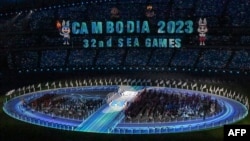 Delegations take part in the parade during the opening ceremony of the 32nd Southeast Asian Games at the Morodok Techo National Stadium in Phnom Penh, Cambodia, on May 5, 2023.