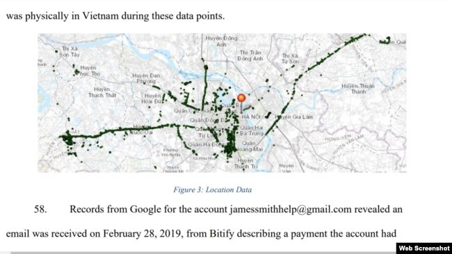 Đặc vụ FBI truy xuất dữ liệu định vị nơi truy cập mạng của ông Nguyễn Quốc Minh. Photo DOJ