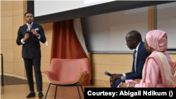 FILE - Government strategist Maudo Jallow (L) pictured with Amara Konneh, a Liberian senator, and Fatima K. Mohammed, the permanent observer of the African Union to the United Nations, during the Yale Africa Innovation Symposium in New Haven, Connecticut, March 1, 2024.