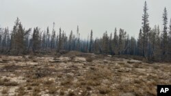 Damage from the wildfires is shown on Aug. 15, 2023, between Enterprise and Kakisa, Northwest Territories, Canada.