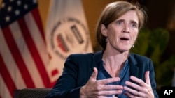FILE - USAID Administrator Samantha Power speaks during an interview at USAID headquarters in Washington, Aug. 4, 2022. 