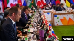 A Russian delegate attends the G-20 Finance Ministers and Central Bank Governors meeting on the outskirts of Bengaluru, India, Feb. 24, 2023. (India's Press Information Bureau/Handout via Reuters)