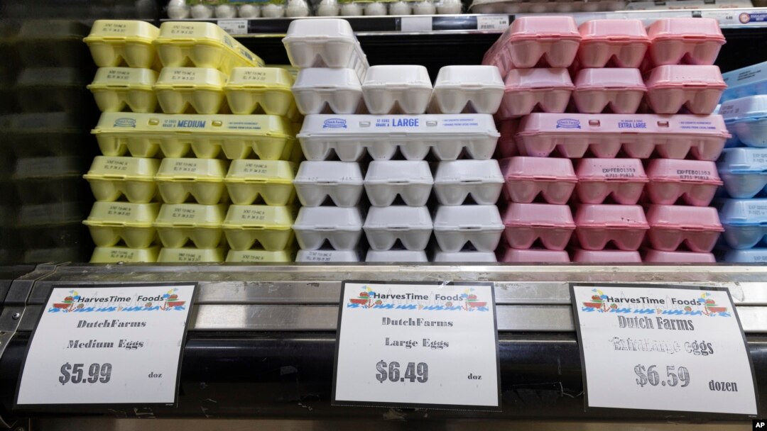 Harga telur di HarvesTime Foods, Chicago, 5 Januari 2023. (AP/Teresa Crawford)