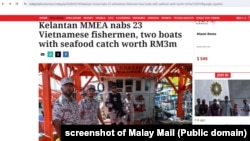 Trang Malay Mail đưa tin về vụ bắt giữ 23 ngư dân Việt, 19/3/2024.