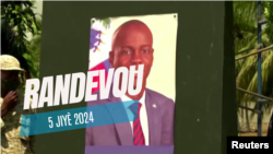 Poster peringatan tiga tahun pembunuhan Presiden Jovenel Moïse di Port-au-Prince, Haiti. 