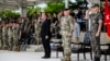 German Defense Minister Boris Pistorius, at left in front, is pictured at Camp Humphreys, the U.S. military headquarters in Pyeongtaek, south of Seoul, Aug. 2, 2024, during a ceremony where Germany officially joined the U.S.-led U.N. Command in South Korea.