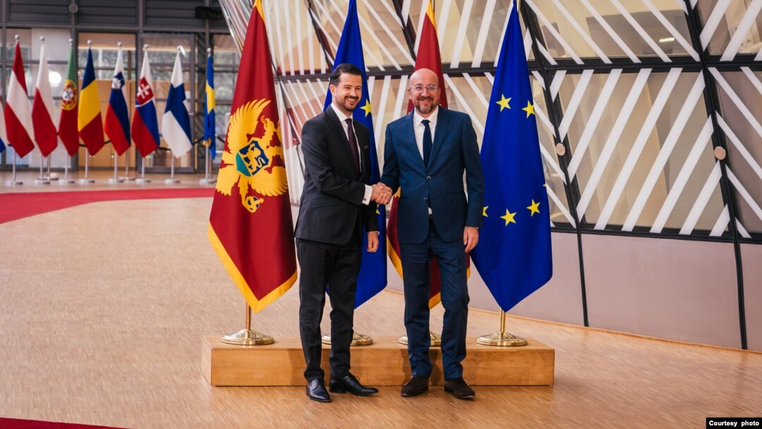Jakov Milatović, predsednik Crne Gore i Šarl Mišel, predsednik Evropskog saveta (Foto: Kabinet predsednika Crne Gore)