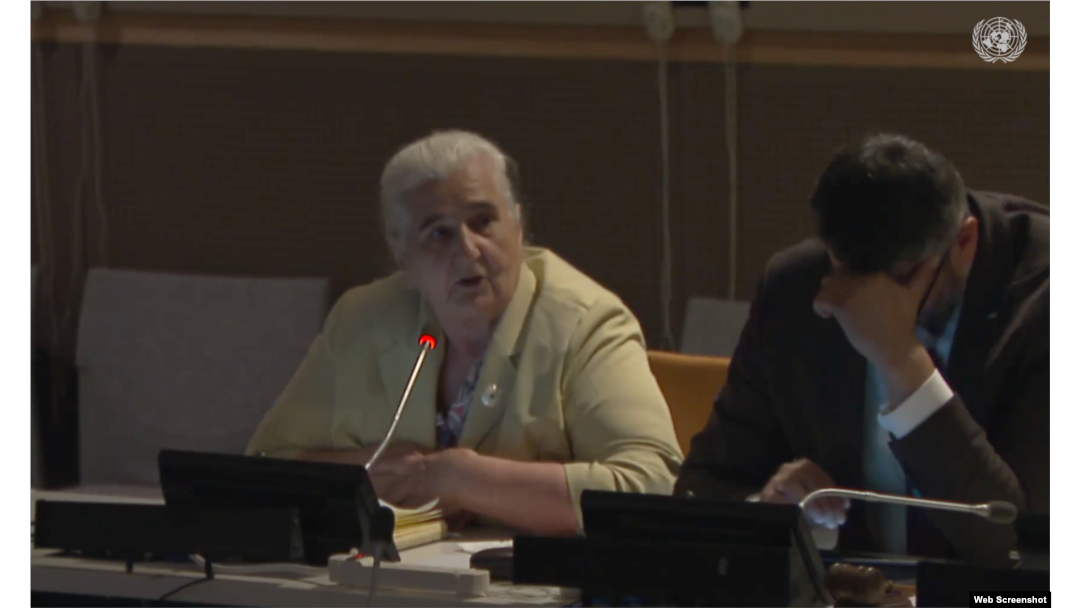 Munira Subašić se obraća na panel diskusiji u UN-u o rezoluciji o Srebrenici.