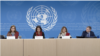 Members of the Independent International Fact-Finding Mission on Iran take questions from reporters in this screenshot of a press briefing in Geneva, Switzerland, on March 18, 2024. (Courtesy UNTV) 