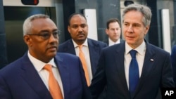 U.S. Secretary of State Antony Blinken, right, meets Ethiopian Deputy Prime Minister and Foreign Minister Demeke Mekonnen in Addis Ababa, Ethiopia, March 15, 2023.