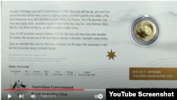 Đồng xu do chính phủ Australia phát hành nhân dịp đánh dấu 50 năm ngày binh sĩ nước này rút khỏi Việt Nam. YouTube The Purple Penny Coins and Banknotes.