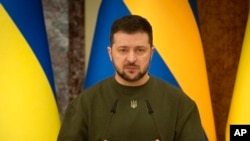 Rais wa Ukraine Volodymyr Zelenskyy akiwa mjini Kyiv, Ukraine, Feb. 15, 2023.