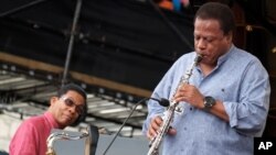 Herbie Hancock, left, and Wayne Shorter perform at the Newport Jazz Festival in Newport, R.I. on Aug. 3, 2013.