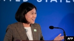 U.S. Trade Representative Katherine Tai delivers remarks at an Asia Pacific Economic Cooperation conference in Detroit, May 26, 2023.