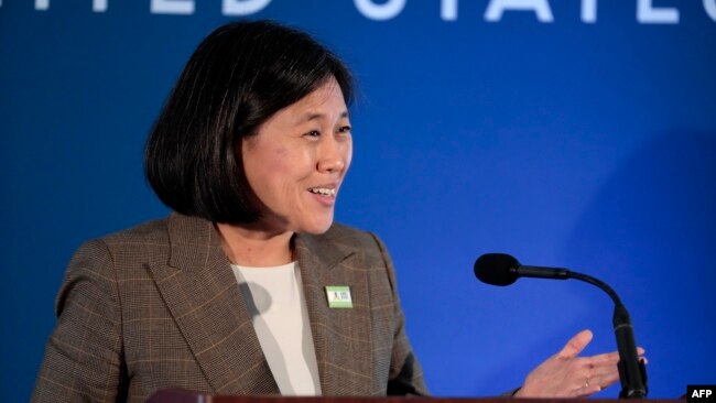 U.S. Trade Representative Katherine Tai delivers remarks at an Asia Pacific Economic Cooperation conference in Detroit, May 26, 2023.