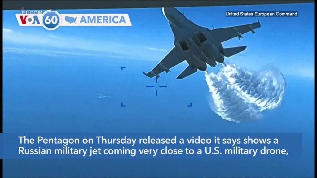 VOA60 America - US Releases Video of Encounter Between Russian Fighter Jets and US Drone over Black Sea