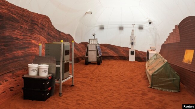 Instruments are seen inside the Mars landscape simulation area at Mars Dune Alpha, NASA's simulated Mars habitat at the Johnson Space Center in Houston, Texas, U.S. April 11, 2023. (REUTERS/Go Nakamura)