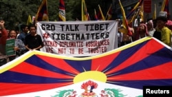 在新德里举办G20峰会前夕印度的藏人社区在其藏人居住地满久哲拉集会抗议中国政府。（2023年9月8日）