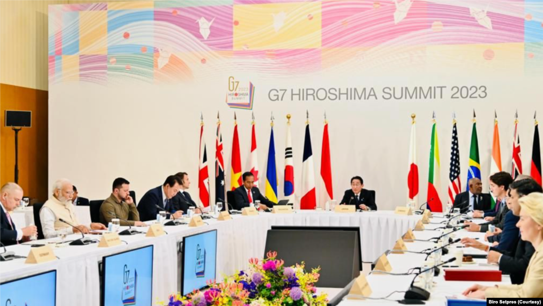 KTT G7 yang menghadirkan sejumlah kepala-kepala negara sekaligus juga Presiden Jokowi, 21 Mei 2023 di Hiroshima, Jepang. (Foto: Biro Setpres)