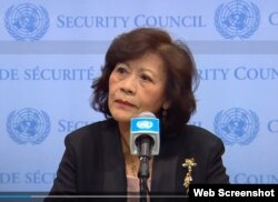 Utusan Khusus PBB untuk Myanmar, Noeleen Heyzer, menghadiri konferensi pers di markas PBB. (Tangkapan layar UN TV)