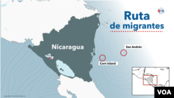 The route of the migrants who arrive at Corn Island, in Nicaragua.