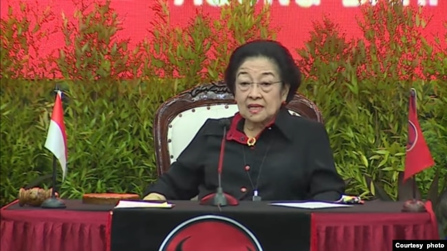 Ketua Umum PDIP Megawati Soekarno Putri saat berpidato dalam penyerahan rekomendasi para calon dari PDIP di Pilkada 2024, pekan lalu. (Courtesy: PDI Perjuangan)