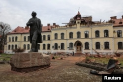 A view shows the university building damaged by a Russian drone strike, where Stepan Bandera, one of the founders of the Organization of Ukrainian Nationalists, studied, in the town of Dubliany, Lviv region, Ukraine, Jan. 1, 2024.
