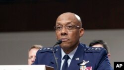 FILE - Air Force Gen. Charles Q. Brown, testifies during a Senate Armed Services Committee hearing July 11, 2023, on Capitol Hill in Washington. 