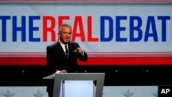 Independent presidential candidate Robert F. Kennedy Jr. talks during a campaign event in West Hollywood, California, June 27, 2024.