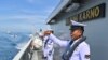 Sejumlah perwira TNI Angkatan Laut berdiri di dek KRI Bung Karno-369 dalam latihan bersama Multilateral Naval Exercise Komodo (MNEK) 2023 di Laut Makassar, Sulawesi Selatan, 5 Juni 2023. (Foto: M Risyal Hidayat/Antara Foto via Reuters)