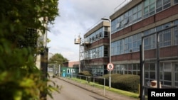 Scaffolding is set up outside Hornsey School for Girls in London on Sept. 1, 2023.